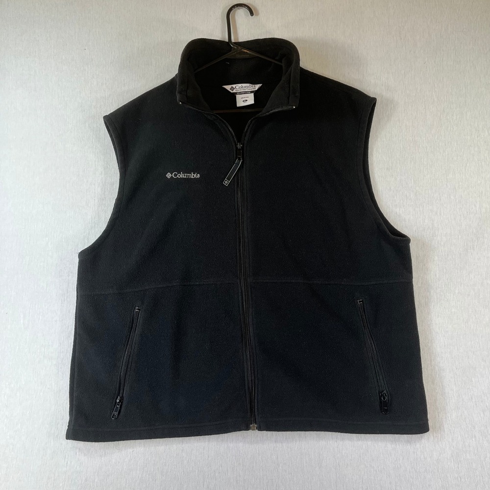 Columbia Fleece Vest Mens XL Black Full Zip WM1480 Sleeveless Jacket